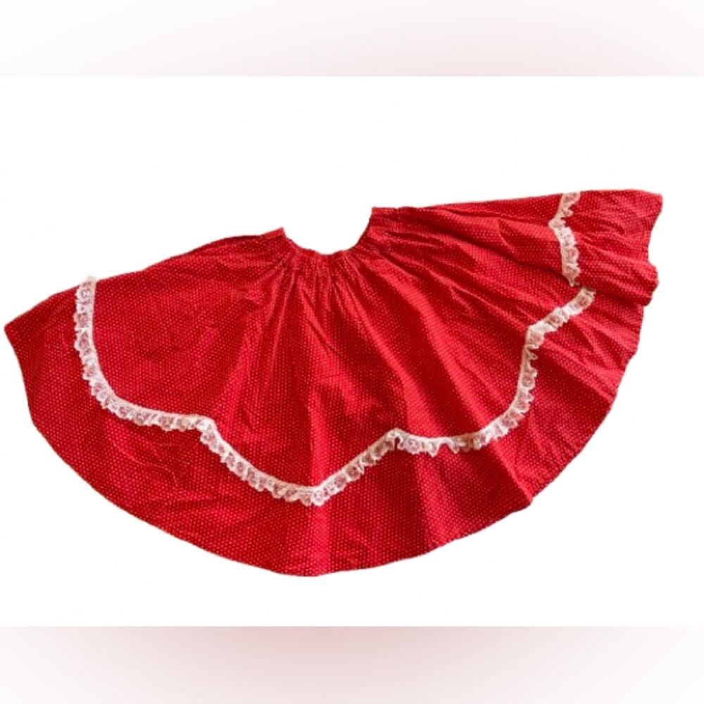 Vintage Red Polka Dot Skirt with Lace Trim Square Dance Short Circle Skirt Small